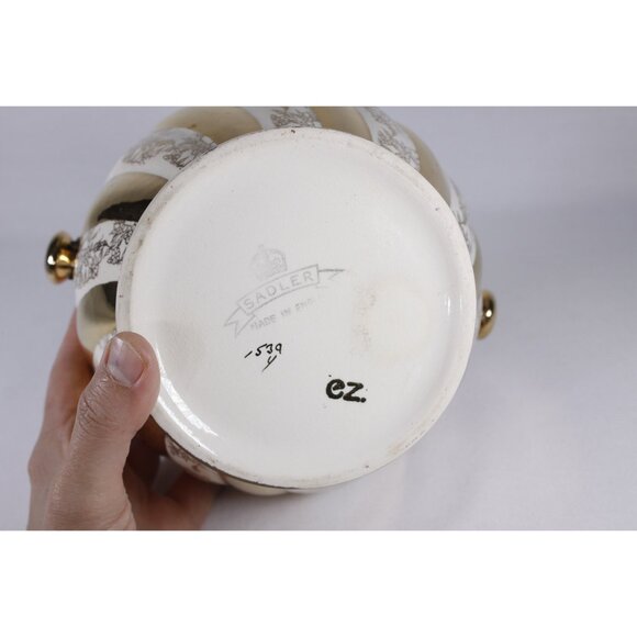 Vintage Sadler transferware gold and cream cookie jar AS-IS, English biscuit - Picture 9 of 10